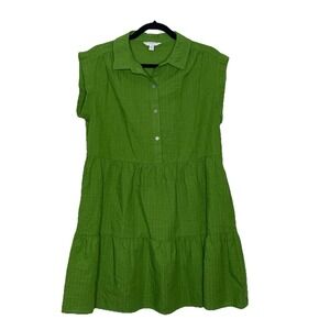 Time and Tru Women's Green Tiered Ruffled Swingy Dress Size M Cotton Pockets